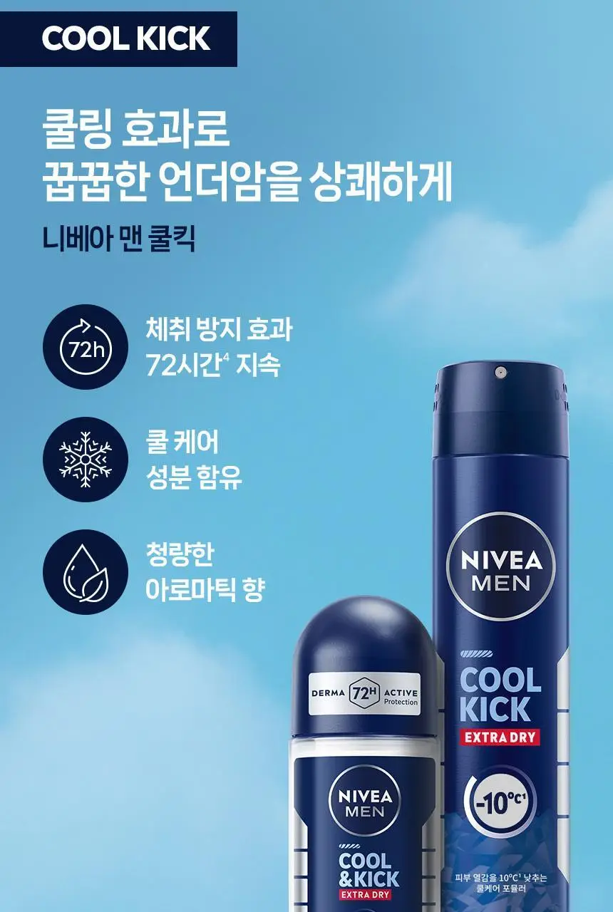 [72시간 강력 지속/체취케어] 니베아 맨 데오드란트 스프레이 200ml (쿨 킥) 상세페이지 5